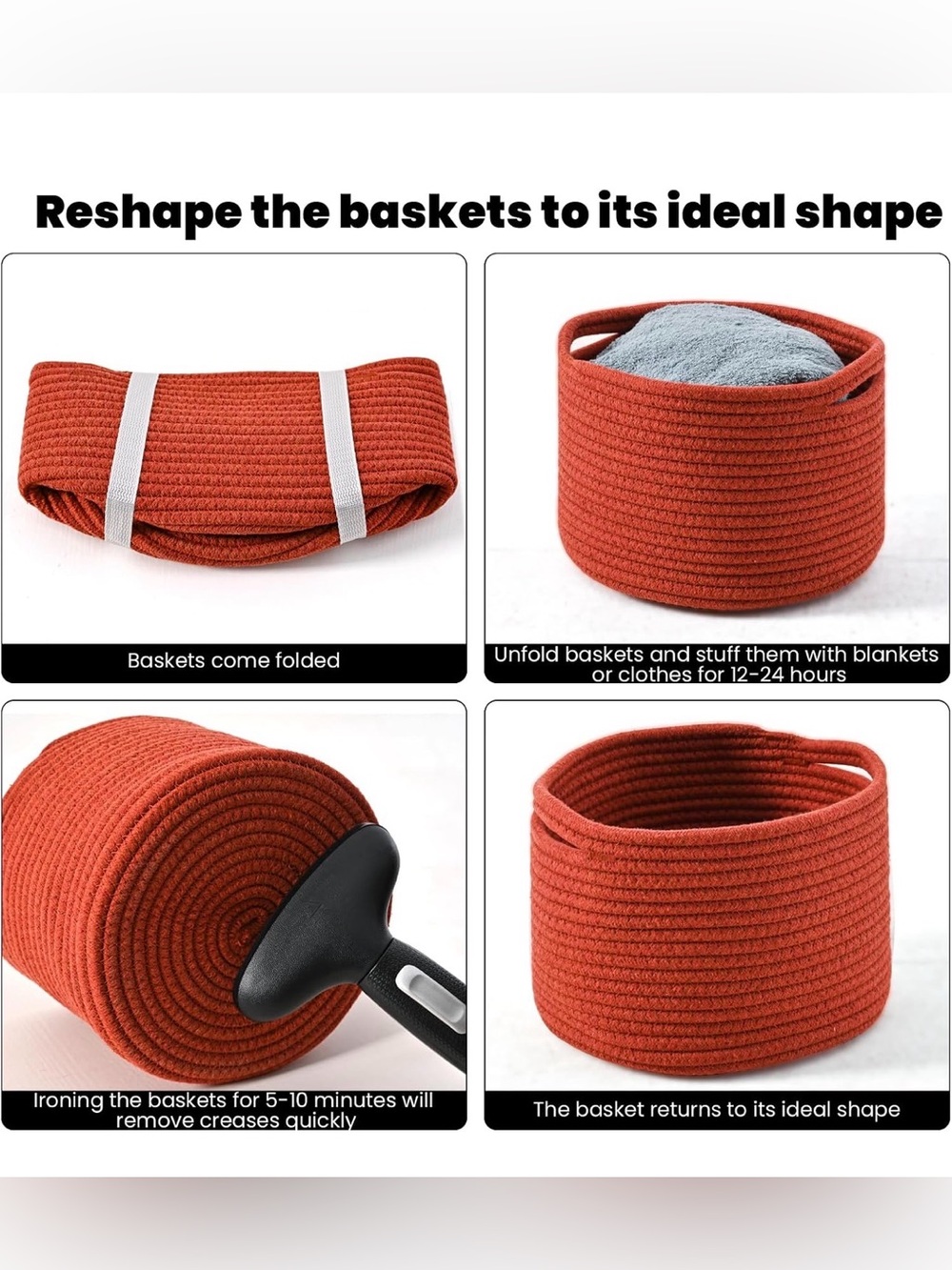 Woven Rope Storage Basket Set - Red - Picture 4 of 5